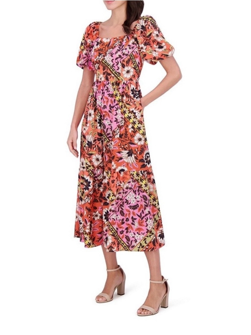 NWOT Vince Camuto Pink & Orange Floral Patchwork Maxi Dress